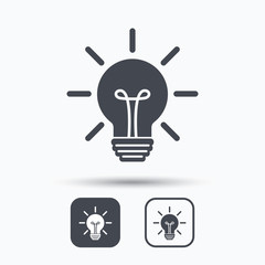 Light bulb icon. Lamp sign. Illumination technology symbol. Square buttons with flat web icon on white background. Vector