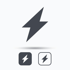 Lightning icon. Electricity energy power symbol. Square buttons with flat web icon on white background. Vector