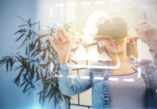 User in Jean Jacket with VR Goggles Mockup