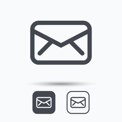 Envelope icon. Send email message sign. Internet mailing symbol. Square buttons with flat web icon on white background. Vector