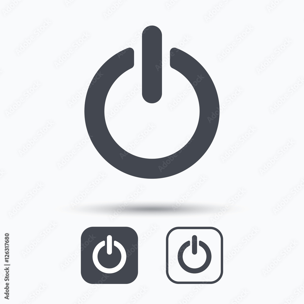 Poster on, off power icon. energy switch symbol. square buttons with flat web icon on white background. vec
