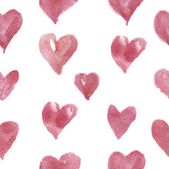 Plakat Watercolor hand-drawn pattern with hearts. For design, background and textile.