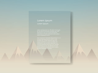Low poly mountain landscape scene in morning sunrise haze with blank space for text.