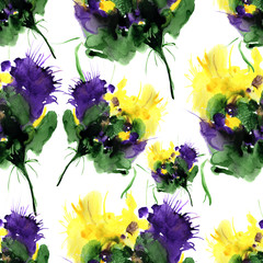 Watercolor hand drawn pattern with fantasy flowers. For design, background and textile.