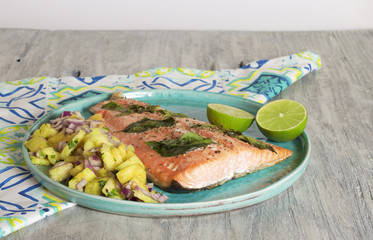 Salmon with pineapple salsa and