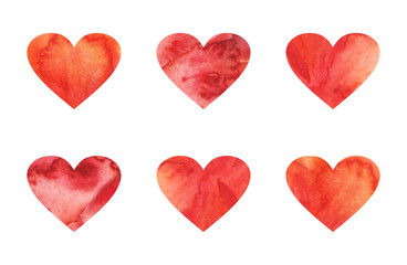 Set of watercolor heart on white. Hand painting illustration.