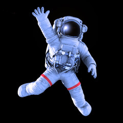 Astronaut waving on a black background, work path - 126318634