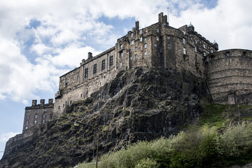 Fototapeta na wymiar Edinburgh city historic Castle Rock sunny Day backside shot