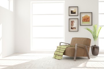 White room with armchair. Scandinavian interior design