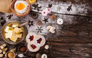 Christmas homemade cookies on wooden table