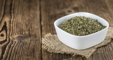 Dried Stevia leaves (selective focus)