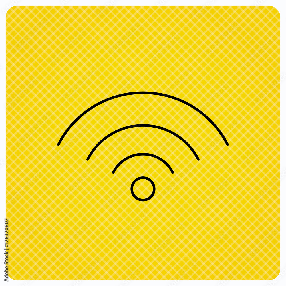 Poster wifi icon. wireless wi-fi network sign. internet symbol. linear icon on orange background. vector