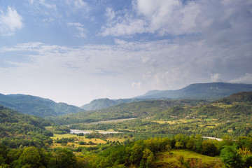 Fototapeta na wymiar Beautiful landscapes with high mountains of Georgia, Europe.