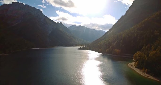 Aerial, Flight Over Amazing Lago Del Predil, Italian-Slovenian Border - Graded and stabilized version..Watch also for the native material, straight out of the camera.