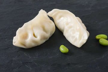 Gyoza on stone slate