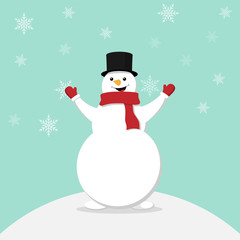 Christmas background with snowman. Flat design style 