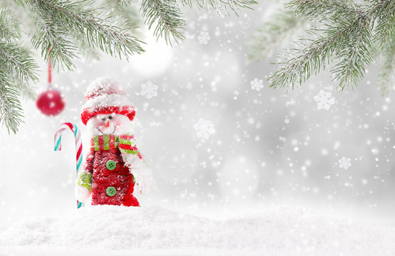 Christmas snowman on abstract background