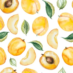 Fotobehang Aquarel fruit naadloos patroon van aquarel abrikoos