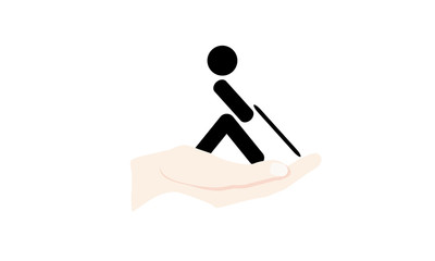 Icon of blind on hand. Logo of person incapacitated. Blind