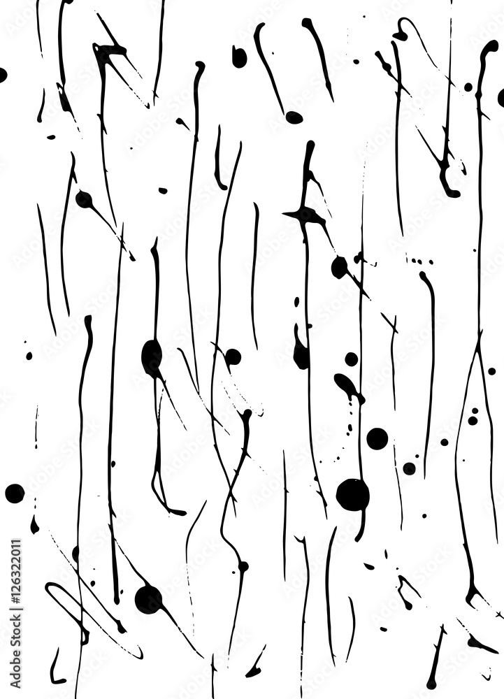 Poster vector dynamic lines of black ink. drops and drips texture. thin and thick chaotic lines.