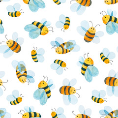 watercolor pattern of smiling bee