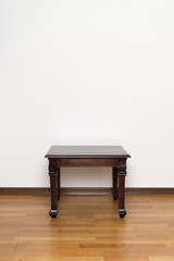 Hand made wooden side table with copyspace