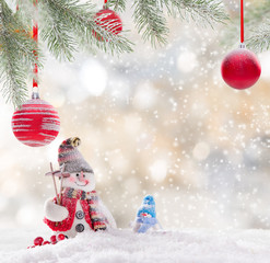 Christmas snowman on abstract background