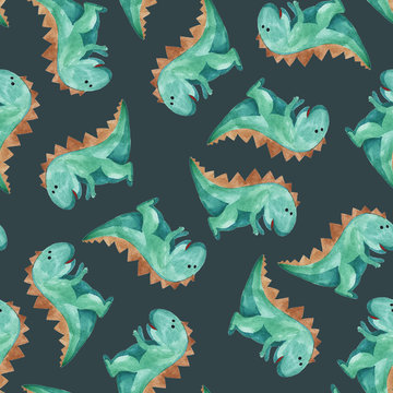 watercolor pattern of green dinosaur