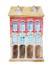 Watercolor high-rise building in old stile