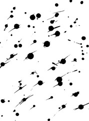 Vector black ink drops and splatters texture. Dynamic lines from drops.