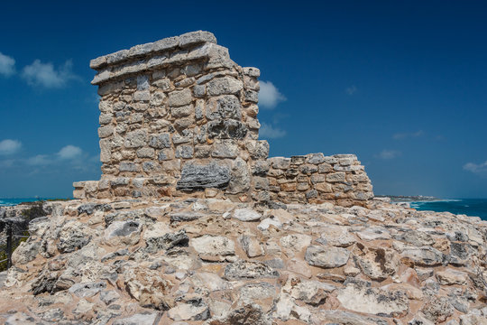 Ruins of the Mayan temple on Isla Mujeres island near Cancun, Me