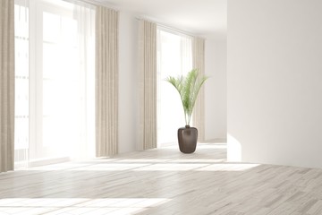 White room with flower. Scandinavian interior design
