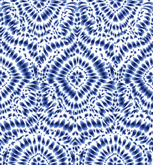 Indigo blue tie-dye textile pattern. Editable vector seamless pattern repeat. - 126324090