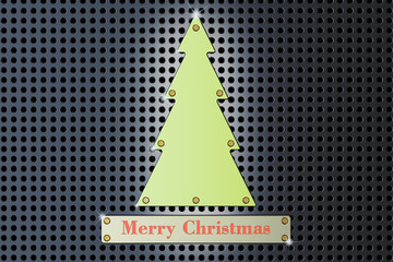 Merry Christmas concept with green metallic Christmas Tree, 3D r