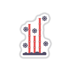 Vector illustration of bamboo and snow in paper sticker style