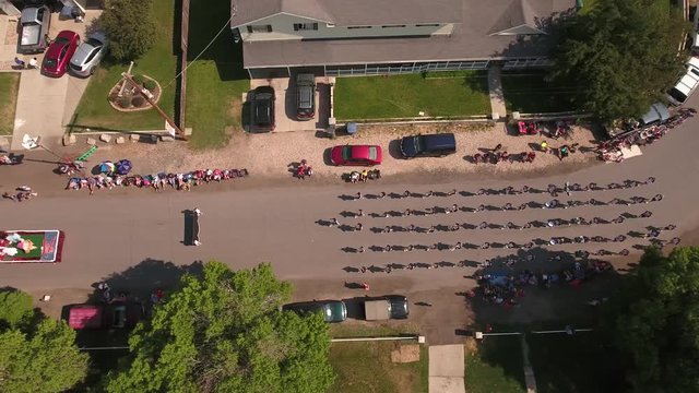 Aerial shot of the July 4th parade and celebration