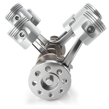 Crankshaft pistons engine V6 mechanism