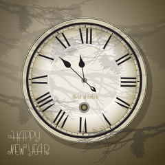 Christmas Eve and New Year at midnight. Clock vintage style,