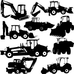 construction machines collection silhouettes - vector