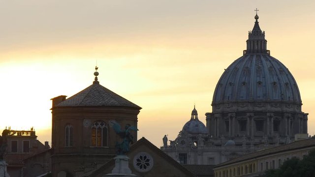 rome city vatican famous basilica dome river sunset panorama 4k italy
