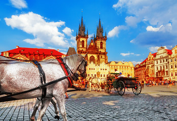 Naklejka na ściany i meble horse-drawn carriage in Old Town Square in Prague, Czech Republic