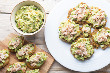Guacamole with bread and burger