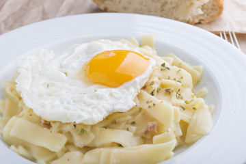 Tagliatelle of Carbonara with egg