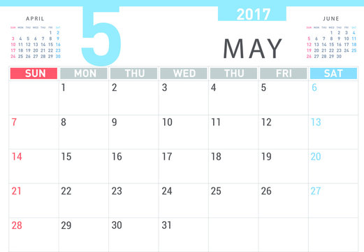 Planning calendar simple template May 2017