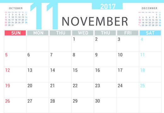 Planning calendar simple template November 2017