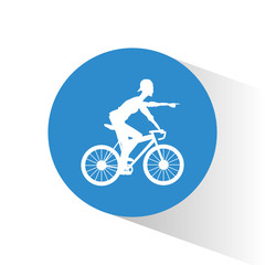 Fototapeta na wymiar Man riding bike inside circle icon. Healthy lifestyle racing ride and sport theme. Vector illustration
