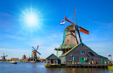 Traditional dutch landscape in Zaanse Schans, Netherlands, Europe