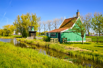 Traditional dutch landscape in Zaanse Schans, Netherlands, Europe