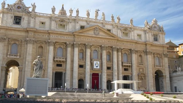 rome sunny day vatican saint peter's square basilica front panorama 4k italy
