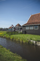 Traditional dutch landscape in Zaanse Schans, Netherlands, Europe